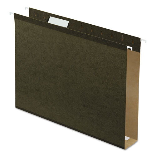 Picture of Extra Capacity Reinforced Hanging File Folders with Box Bottom, 2" Capacity, Letter Size, 1/5-Cut Tabs, Green, 25/Box
