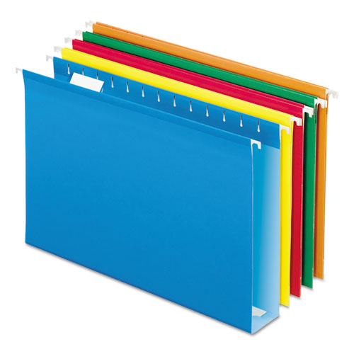 Picture of Extra Capacity Reinforced Hanging File Folders with Box Bottom, 2" Capacity, Legal Size, 1/5-Cut Tabs, Assorted Colors,25/BX