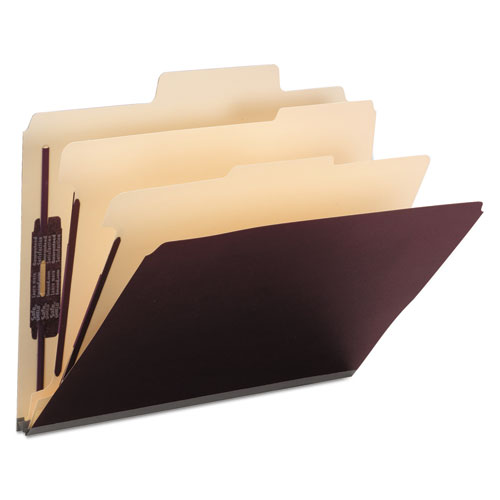 Picture of SuperTab Colored Classification Folders, SafeSHIELD Coated Fastener Technology, 2 Dividers, Letter Size, Maroon, 10/Box