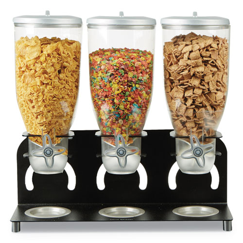 Picture of Heavy Duty Metal Cereal Triple Dispenser, 60 oz, 18.5 x 5.93 x 17.25, Black/Clear