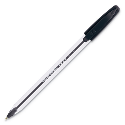 Picture of InkJoy 50ST Ballpoint Pen, Stick, Medium 1 mm, Black Ink, Clear Barrel, Dozen