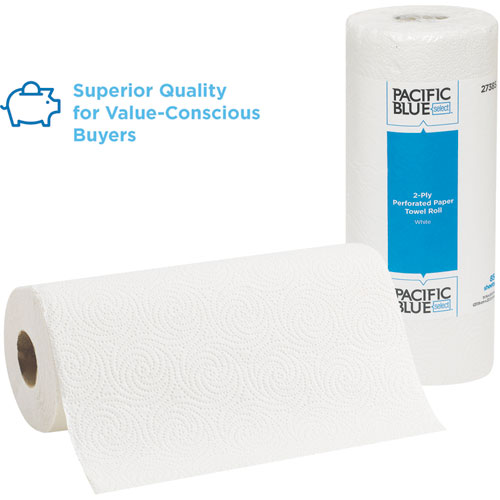 Picture of Pacific Blue Select Two-Ply Perforated Paper Kitchen Roll Towels, 2-Ply, 11 x 8.8, White, 85/Roll, 30 Rolls/Carton