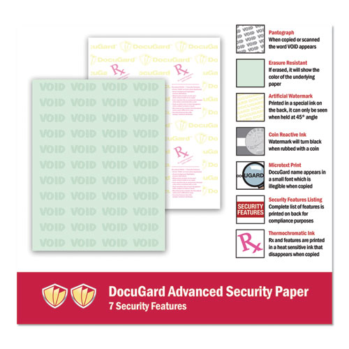 Picture of Medical Security Papers, 24 lb Bond Weight, 8.5 x 11, Green, 500/Ream