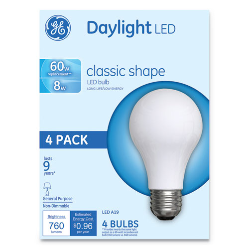 Classic+LED+Non-Dim+A19+Light+Bulb%2C+8+W%2C+Daylight%2C+4%2FPack