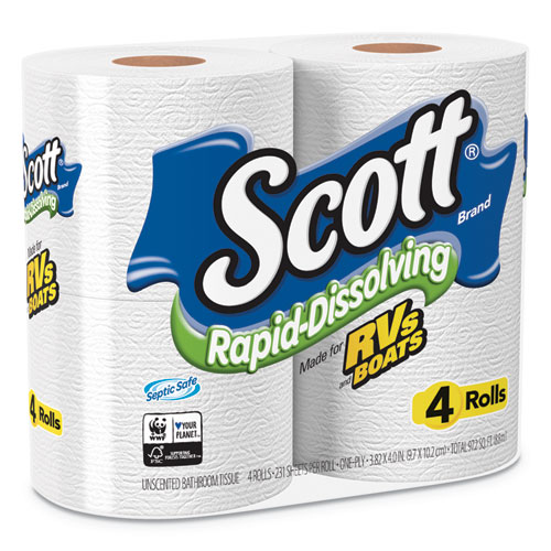 Picture of Rapid-Dissolving Toilet Paper, Bath Tissue, Septic Safe, 1-Ply, White, 231 Sheets/Roll, 4/Rolls/Pack, 12 Packs/Carton