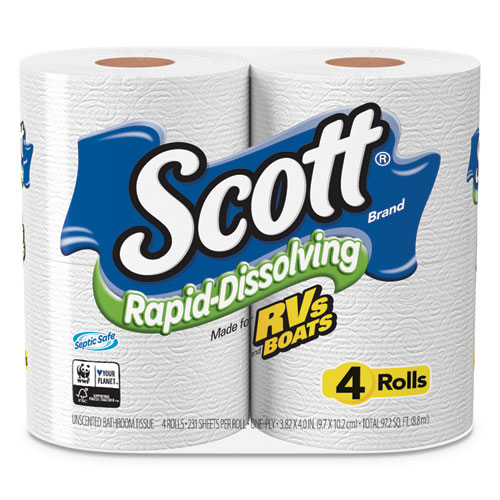 Picture of Rapid-Dissolving Toilet Paper, Bath Tissue, Septic Safe, 1-Ply, White, 231 Sheets/Roll, 4/Rolls/Pack, 12 Packs/Carton