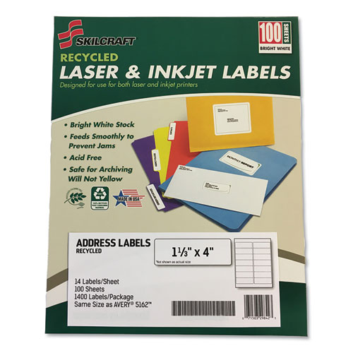 7530016736513%2C+SKILCRAFT+Recycled+Laser+and+Inkjet+Labels%2C+Inkjet%2FLaser+Printers%2C+1.33+x+4%2C+White%2C+14%2FSheet%2C+100+Sheets%2FBox