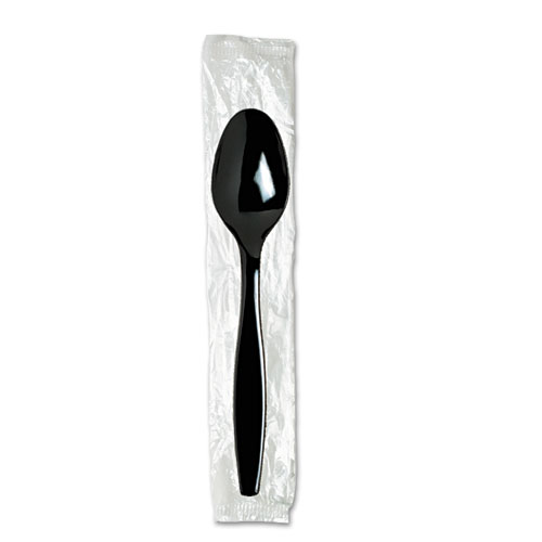 Picture of Individually Wrapped Heavyweight Teaspoons, Polystyrene, Black 1,000/Carton
