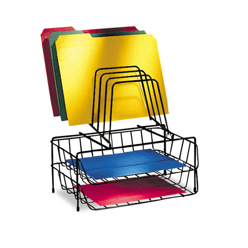 Picture of Wire Double Tray with Step File Sorter, 8 Sections, Letter Size Files, 13.88" x 10.13" x 14", Black