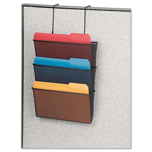 Picture of Mesh Partition Additions Three-File Pocket Organizer, 12.63 x 8.25 x 23.25, Over-the-Panel/Wall Mount, Black