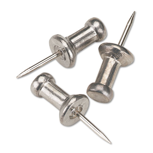 Picture of Aluminum Head Push Pins, Aluminum, Silver, 0.38", 100/Box
