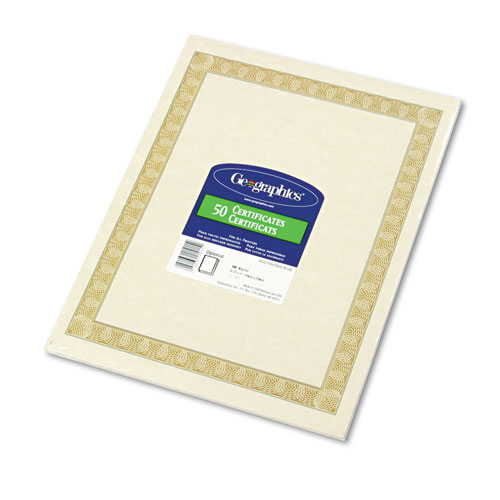 Picture of Archival Quality Parchment Paper Certificates, 11 x 8.5, Horizontal Orientation, Natural with White Diplomat Border, 50/Pack