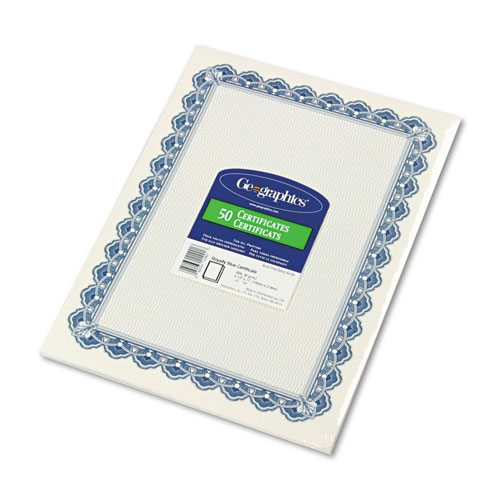 Picture of Archival Quality Parchment Paper Certificates, 11 x 8.5, Horizontal Orientation, Blue with Blue Royalty Border, 50/Pack