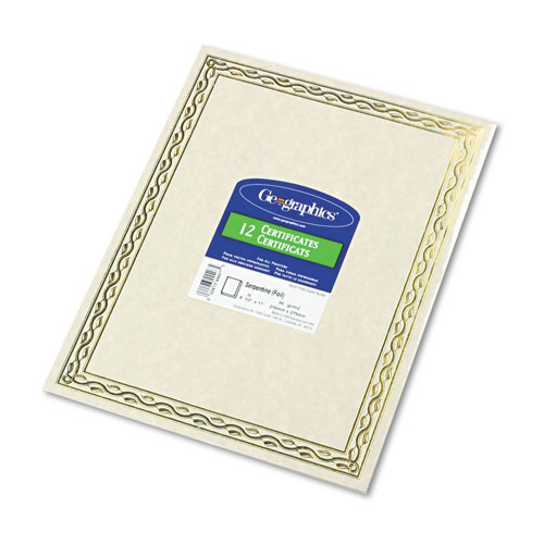 Picture of Foil Stamped Award Certificates, 8.5 x 11, Gold Serpentine with White Border, 12/Pack