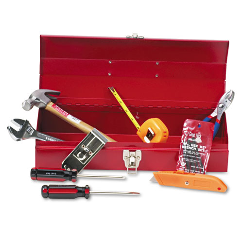 16-Piece+Light-Duty+Office+Tool+Kit%2C+Metal+Box%2C+Red