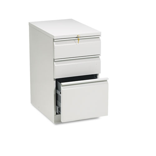 Picture of Brigade Mobile Pedestal with Pencil Tray Insert, Left/Right, 3-Drawers: Box/Box/File, Letter, Light Gray, 15" x 22.88" x 28"