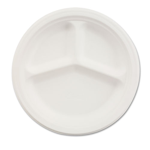 Picture of Paper Dinnerware, 3-Compartment Plate, 10.25" dia, White, 500/Carton