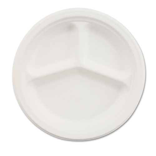 Picture of Paper Dinnerware, 3-Compartment Plate, 9.25" dia, White, 500/Carton