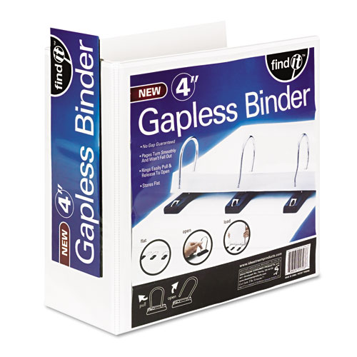 Picture of Gapless Loop Ring View Binder, 3 Rings, 4" Capacity, 11 x 8.5, White