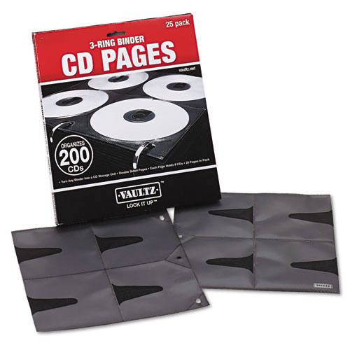 Picture of Two-Sided CD Refill Pages for Three-Ring Binder, 8 Disc Capacity, Clear/Black, 25/Pack