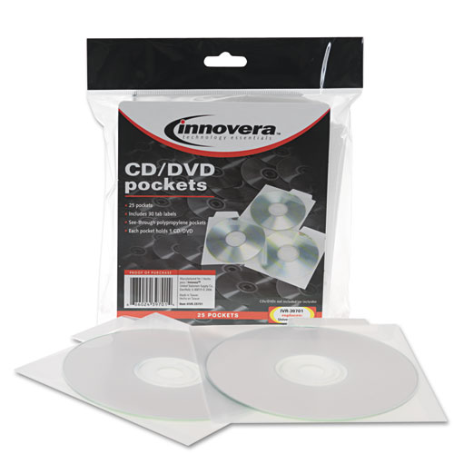 Picture of CD/DVD Pockets, 1 Disc Capacity, Clear, 25/Pack