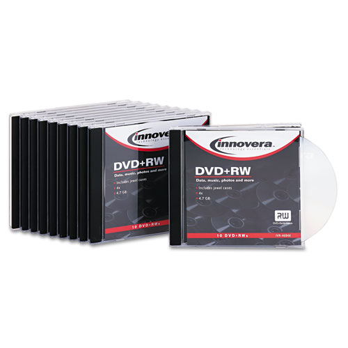 Picture of DVD+RW Rewritable Disc, 4.7 GB, 4x, Slim Jewel Case, Silver, 10/Pack