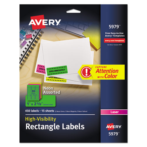 Picture of High-Visibility Permanent ID Labels, Laser, 1 x 2 5/8, Asst. Neon, 450/Pack