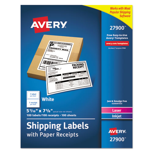 Picture of Shipping Labels with Paper Receipt Bulk Pack, Inkjet/Laser Printers, 5.06 x 7.63, White, 100/Box