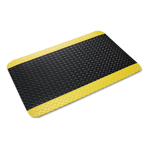 Picture of Industrial Deck Plate Anti-Fatigue Mat, Vinyl, 36 x 60, Black/Yellow Border