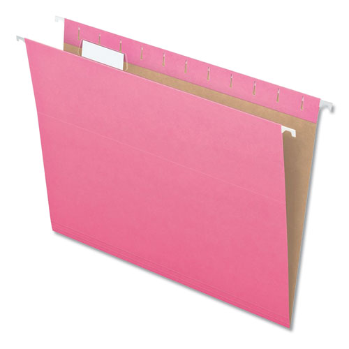 Picture of Colored Hanging Folders, Letter Size, 1/5-Cut Tabs, Pink, 25/Box