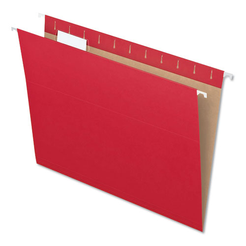 Picture of Colored Hanging Folders, Letter Size, 1/5-Cut Tabs, Red, 25/Box