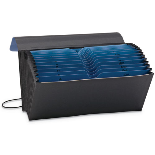 Picture of Handy File with Pockets, 21 Sections, Elastic Cord Closure, 1/2-Cut Tabs, Check Size, Black/Blue