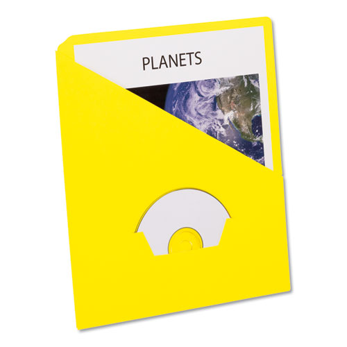 Picture of Slash Pocket Project Folders, 3-Hole Punched, Straight Tab, Letter Size, Yellow, 25/Pack