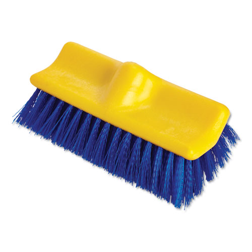 Picture of Bi-Level Deck Scrub Brush, Blue Polypropylene Bristles, 10" Brush, 10" Plastic Block, Threaded Hole