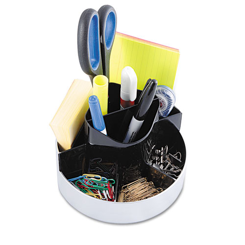 Picture of Rotating Desk Organizer, 8 Compartments, Plastic, 6 x 5.75 x 4.5, Black/Silver
