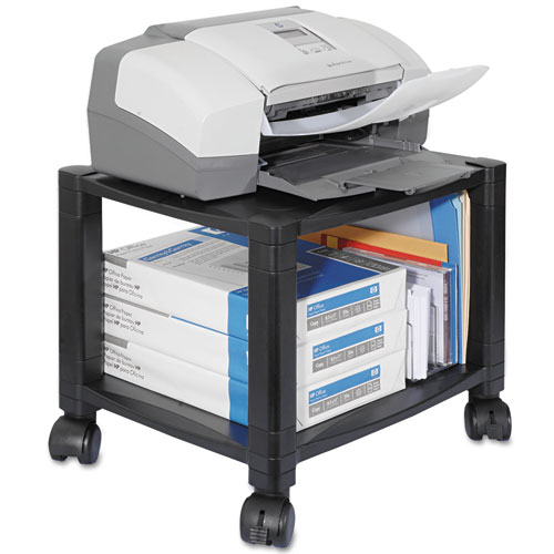 Picture of Height-Adjustable Under-Desk Printer Cart, Plastic, 2 Shelves, 75 lb Capacity, 17" x 13.25" x 14.13", Black