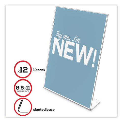 Picture of Classic Image Slanted Sign Holder, 8.5 x 11, Clear Frame, 12/Pack