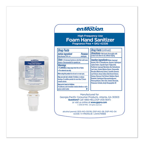 Picture of GP enMotion High-Frequency-Use Foam Sanitizer Dispenser Refill, Fragrance-Free, 1,000 mL, Fragrance-Free, 2/Carton