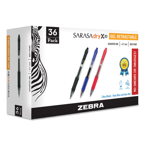 Picture of Sarasa Dry Gel X20 Gel Pen, Retractable, Medium 0.7 mm, Assorted Ink and Barrel Colors, 36/Pack