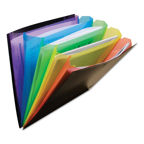 Picture of Rainbow Document Sorter/Case, 5" Expansion, 5 Sections, Elastic Cord Closure, Letter Size, Black/Multicolor