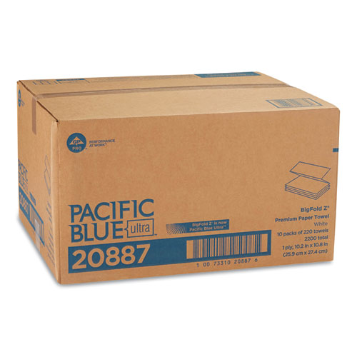 Picture of Pacific Blue Ultra Folded Paper Towels, 1-Ply, 10.2 x 10.8, White, 220/Pack, 10 Packs/Carton