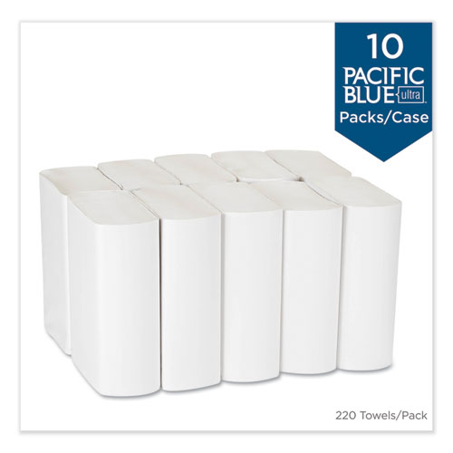 Picture of Pacific Blue Ultra Folded Paper Towels, 1-Ply, 10.2 x 10.8, White, 220/Pack, 10 Packs/Carton