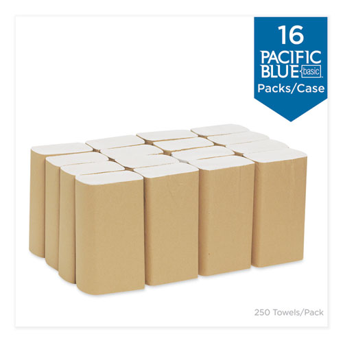 Picture of Pacific Blue Basic Folded Paper Towel, 1-Ply, 9.2 x 9.4, White, 250/Pack, 16 Packs/Carton