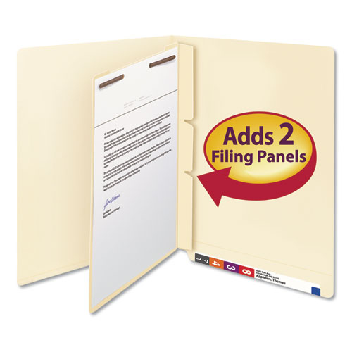 Picture of Self-Adhesive Folder Dividers with Twin-Prong Fasteners for Top/End Tab Folders, 1 Fastener, Letter Size, Manila, 100/Box