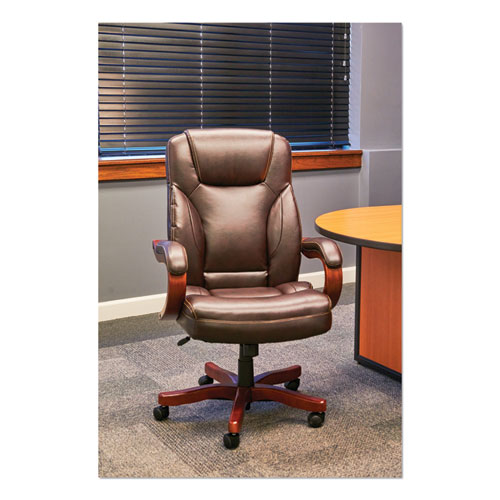 Picture of Alera Transitional Series Executive Wood Chair, Up to 275 lb, Chocolate Marble Bonded Leather Seat/Back, Walnut Wood Base