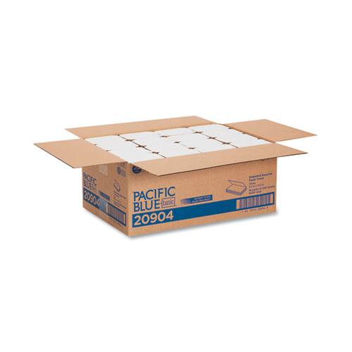 Picture of Pacific Blue Basic S-Fold Paper Towels, 1-Ply, 10.25 x 9.25, White, 250/Pack, 16 Packs/Carton