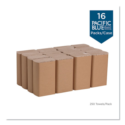 Picture of Pacific Blue Basic M-Fold Paper Towels, 1-Ply, 9.2 x 9.4, Brown, 250/Pack, 16 Packs/Carton