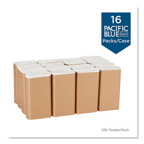 Picture of Pacific Blue Basic M-Fold Paper Towels, 1-Ply, 9.2 x 9.4, White, 250/Pack, 16 Packs/Carton