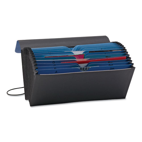 Picture of Handy File with Pockets, 21 Sections, Elastic Cord Closure, 1/2-Cut Tabs, Check Size, Black/Blue