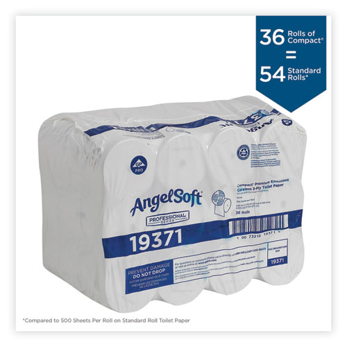 Picture of Compact Coreless Bath Tissue, Septic Safe, 2-Ply, White, 750 Sheets/Roll, 36/Carton